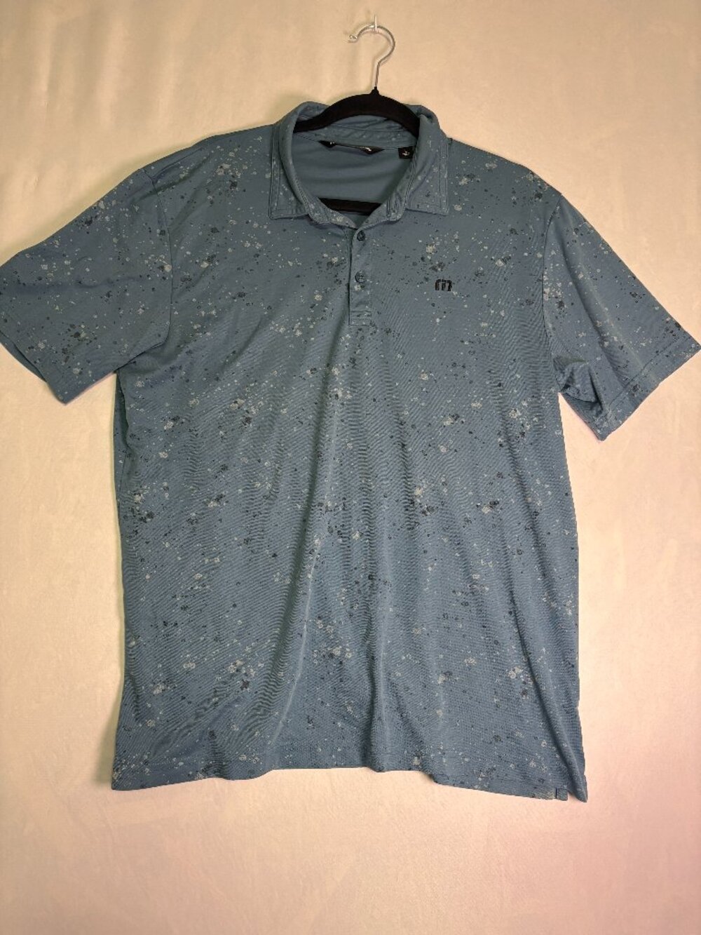 TravisMathew Men's Large Blue Splatter Print Golf Polo Shirt